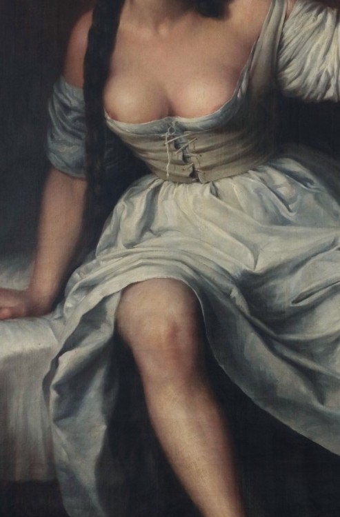 addictive-arts:  Spanish school, 19th century| A Woman Sitting on the Edge of a Bed (detail)
