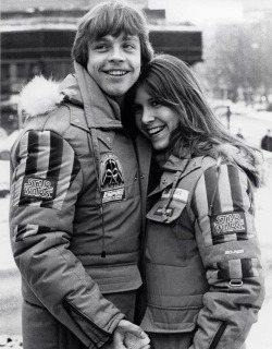 tayshathefilmgeek:  mark hamill and carrie fisher on the set of the empire strikes back 