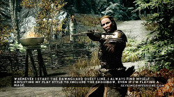skyrimconfessionss:  &ldquo;Whenever I start the Dawnguard quest line, I always find myself adjusting my play style to include the crossbow, even if I’m playing a mage.&rdquo; http://skyrimconfessions.com  My confession was accepted and posted. I feel