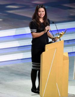  Chinese tennis star Li Na receiving the award for Best Female Athlete of the  Year at the annual CCTV Sports Awards in Beijing, on Feb 1,  2015.   