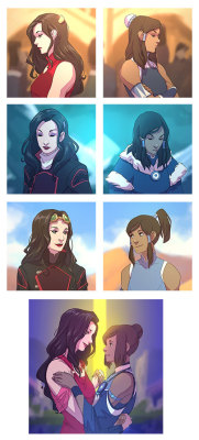 denimcatfish:I’ve gotten a couple people asking for them so here are some closer shots of the korrasami piece I made earlier. Did some minor tweaks. Feel free to use them as icons or w/e if you want. &lt;: