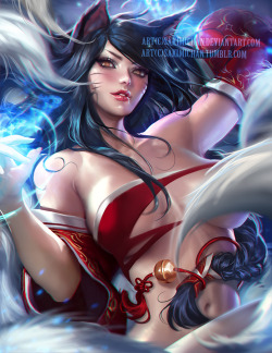 sakimichan:My second nude for this month !I think I’m getting a little better. Got a lot of suggestions to paint Ahri so here she is : ) She was so much fun to paint because of her colorful design ! uncensored psd, Vid process and more available