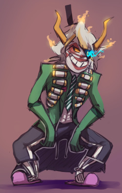 traumatizedterezi:  96galdeco:  this is my satanic fusion of sans, the once-ler, human!bill cipher, human!clock from dhmis, komaeda, gamzee, and junkrat  CURSED IMAGE 