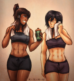 k-y-h-u:  I’ve been wanting to draw Korra and Mikasa as workout buddies for a rEALLY LONG TIME ʘ‿ʘ