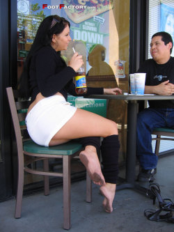 Misty on a date. Her dirty high arched feet exposed. Candid feet