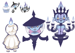 japhers:  the full barely-humanized Chandelure evolution lineup (and mini versions so I could justify the silhouettes lmao). Happy Halloween Month to y’all~ 