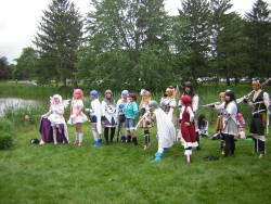 righthandminion:  Madoka Magica photoshoot at AnimeNEXT  Ahhh yay!  More pictures of us! The Sayaka farthest right that&rsquo;s bent in an action pose is appledress, the Kyoko next to her is meeeee, and the tall Homura behind us is funkypriest.