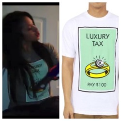jasminevstyle:  In the new Just Jasmine episode, we got a glimpse of Jasmine wearing this Crooks &amp; Castles Crooks x Monopoly Taxin’ Tee.  She’s wearing the top in white, but I could only find a UK link for the white. I did however find a US link