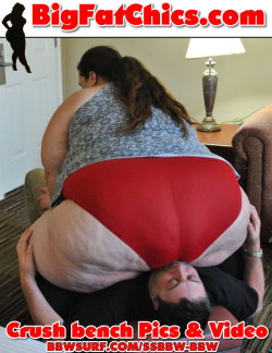bbwsurf:  www.bigfatchics.com    Christal is back with a set of her taking advantage of the crush bench. See her squash her slave between her massive pear shaped ass and the crush bench.  She loves to hear the grunts and groans of pain and the heavy