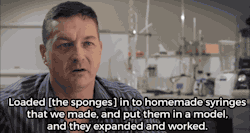 parkermolloy:  Thanks to a new invention, sponges may soon help save shooting victims. After getting FDA approval, this handy device will soon be making its way to first responders. Sponges are injected into the wound, clotting the blood. The sponges