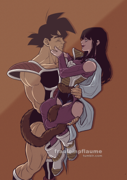 sonofsharknado: frauleinpflaume:   But consider THIS: saiyan AU Gochi where Goku is a low class warrior and Chichi a high class elite member who are secretly dating. They have Gohan and Goten and also a third kid later who’s the cutest little girl ever