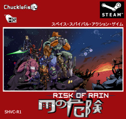 nofunkiyo:  PC indie game “Risk of Rain”, interpreted in the style of old Famicom game covers and various inspirations. I really like this game’s vibe, and the minimalistic 2D graphics are pretty distinct. I’m not sure what motivated me to draw