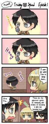 maxiburger:  It was brought o my attention that the official Shingeki no Kyojin website has yonkoma comics to go with each episode summary. Problem is, they only stay online during the week of their respective episode. But luckily for you I am quite the