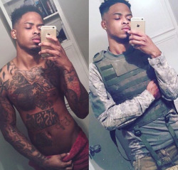 ultra-loveblackmen:The Army gave me the vest but God blessed me with this dick.  I am ready to serve