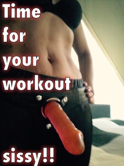 sissysubdenise:  Deep Knee Bends  She clearly informed you that part of your agreement in the Female-Led Relationship contract you signed was to get in shape and stay in shape. Today She plans to work your legs. Looks like reverse cowboy for you, partner.