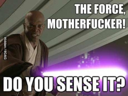bulletsoverbroadway:  Fucking Samuel L. Jackson. The only black Jedi and he’s rocking a purple lightsaber. 