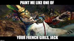 a-40k-author:I knew as soon as I saw the trailer for the Lizardmen in Total War: WARHAMMER 2 that this lil’ lizard was going to be getting meme’d up. Though really it should be “one of your Bretonnian girls.” 