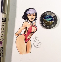 callmepo: Decided to show how small my tiny doodles can sometimes get. (A Canadian toonie for scale) BTW - Vampy Gogo for the win!  [Come visit my Ko-fi and buy me a coffee tea!]   