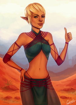 lolatempest:  [Sera Greatly Approves] My favourite spitfire lesbian, rocking the new Qunari armor ♥ [high res](drawn for the Sera Appreciation week) 
