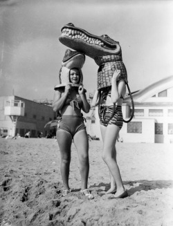 Weirdvintage:  Mardi Gras Celebration Of 1935 At Venice Beach Showing Two Young Ladies