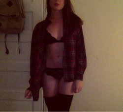 ourinfinitejest:  Knit thigh highs and flannels.