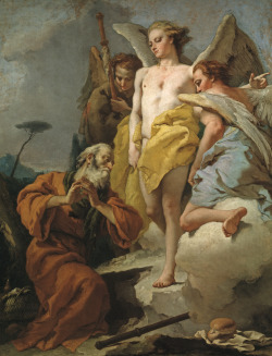 kecobe:  Giovanni Battista Tiepolo (Italian; 1696–1770)Abraham and the Three AngelsOil on canvas, ca. 1770Museo Nacional del Prado, Madrid, Spain And the Lord appeared unto him in the plains of Mamre: and he sat in the tent door in the heat of the day;