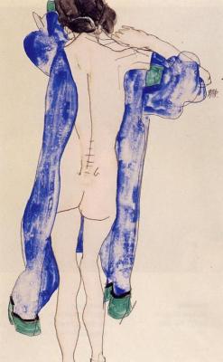 egonschiele-art: Standing Female Nude in a Blue Robe, 1913 Egon Schiele 