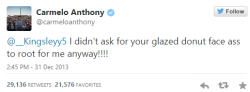 davisanthony:  One year ago today, Melo called a fan “glazed donut face ass” 