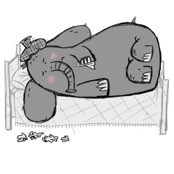 yesdanimal:  Sketching a sickly elephant for a project I’m working on. This guy’s inspired by me and my affinity for the fetal position when I feel like garbage. 