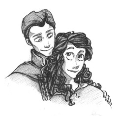 artoveli:  Aitrus and Ti'ana. ^_^  This is a really old piece. I never posted it because, while Aitrus managed to come out exactly as I imagine him, this isn’t at all how I picture Anna (that’s some pretty dark auburn hair, for one thing!). Oh well,