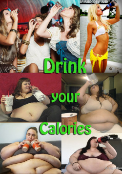 palmfeeder:  unbridledappetite:  The 4 fat models are:CynSoDelicious, Jasmina DiMarco, Goddess of Gluttony &amp; BigCutie Ash   Drink your calories!! Get fat and become obese!