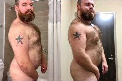 bearlywill:  The first picture I took one year ago today. The second, I took this morning. The progress has been slow but I’ve stuck to it. Aside from the definition changes, I wear smaller clothes now and I weigh 15lbs more than I did last year. More