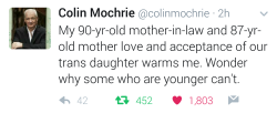 c4bl3fl4m3: kaptainandy: Guys, Colin Mochrie’s daughter is transgender. It’s so amazing and heartwarming to see celebrities accept and be vocal about their trans loved ones. It’s a reminder for myself and other trans people that we are not alone.