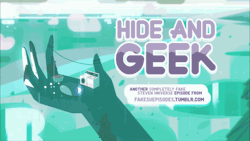 fakesuepisodes:  Hide and GeekFaced with a slow, rainy day at the temple, Steven leads the Gems in a game of hide-and-seek where no one is allowed out of their spot until they are found. Peridot finds the perfect hiding spot behind a stack of towels in