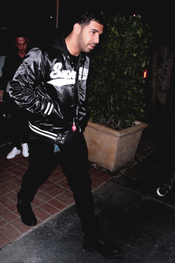 :  Edits of Drake &amp; Angelo arriving &amp; leaving Madeo restaurant last night (4.17) in Hollywood (2014).  