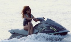 lagonegirl:    Why is Rih riding a jet ski with her legs crossed? I’m crying  