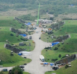 scificity:  Nothing to see here people.. Just a full scale Millennium Falcon and X-fighters being built in the British countryside.http://scificity.tumblr.com 