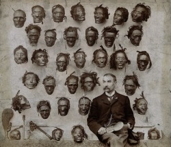 Horatio Gordon Robley with his mokomokai collection. Date	1895 (photo taken and published) Source	Wellcome Library, London. Image with description, full library record Author	Henry Stevens (1843-1925)