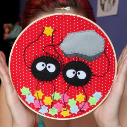 loveandasandwich:  Finished up a custom order soot sprite hoop!Remade version of one of the very first hoops I ever did. :)  And yes I will take custom orders to remake it. &lt;3 
