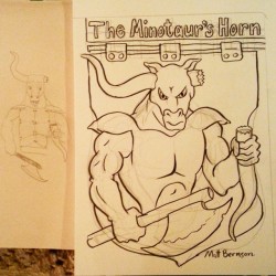 The Minotaur&rsquo;s Horn. A commission for someone&rsquo;s D&amp;D game setup. On the left is the prototype he gave me to work from. #D&amp;D #dnd #mattbernson #monster #minotaur #ink
