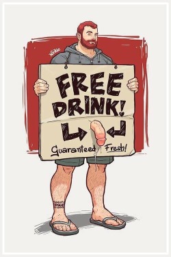 underwearhunks:  Follow UnderwearHunks at             http://underwearhunks.tumblr.com   Some people would think this is gay. But the sign doesnâ€™t sayÂ â€œHay Boys&hellip;â€ It just saysÂ â€œFree Drinkâ€. Heâ€™ll take anyone.Â 