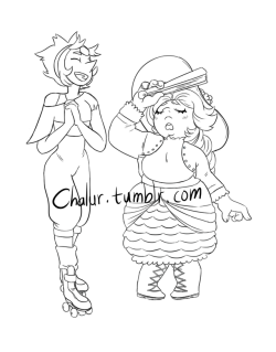 chalur: Pearlmethyst week - Day 4 - Free day Pearl and Amethyst having some light-hearted fun playing dress-up and laughing at old earth culture (and eachother). I love Lapidot but my heart belongs to Pearlmethyst, so I really wanted to draw something
