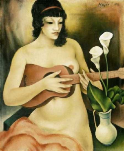 theblackcatzon:  vasilyt: Imre László Hajós (Hungarian, 1905-1977) Nude with a Guitar and a Flower. 1933 