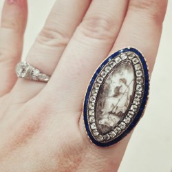 diamondsinthelibrary:  A dreamy #Georgian mourning ring at the Baltimore Summer Antiques Show. #jewelry #antiquejewelry #instabling #diamonds #enamel #mourningring 