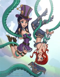  Uh oh, Miss Fortune and Caitlyn were so busy fighting, they didn&rsquo;t  notice they disturbed a Tentacle Monster. Looks like might be in for a  naughty lesson, no butts about it. What will happen next?The winning  suggestion of the free art community