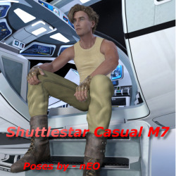 15  casual poses for M7(G3 male) in DAZ studio. Import Shuttlestar and your  M7. The poses are for specific stations and the pose will place M7  correctly. If you need to move the figures with the Shuttlestar after  that, just parent M7 to the Shuttlestar