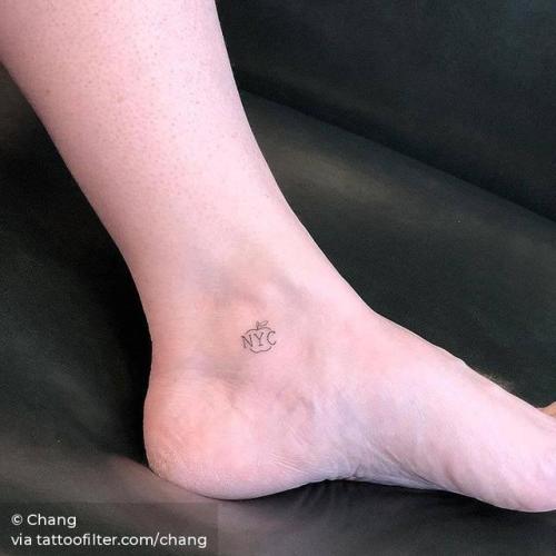 By Chang, done at West 4 Tattoo, Manhattan.... apple;small;vegan;micro;food;ankle;new york city;ifttt;little;nature;location;name;minimalist;tiny;fruit;new york;other;fine line;chang;line art