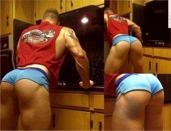 caesarwv:  The bodybuilder felt so humiliated in those tiny shorts with his big muscular ass. The gay nerd forced his to bend over the counter as he ran his hands over the beefy behind and up under the shorts. The probing hands felt so good to the mind