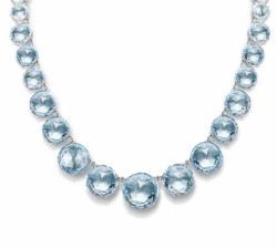 gemville:  18k White Gold, Blue Topaz and Diamond ‘Lilies’ Necklace by A &amp; Furst   Specifications Of  This Piece:  28 round, double rose-cut blue topaz at 162.00 carats  29 round diamonds 0.98 ctw  18k white gold 24.50 grams  Handmade in Valenza,