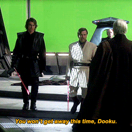 the-furry-butler: glinaeron:   lukeskywalkers: Ewan McGregor &amp; Hayden Christensen on set of ‘Star Wars: Revenge of the Sith’   Stunning victory for the Sith     I love how Christopher Lee turns around once he hears the challenge like this dude